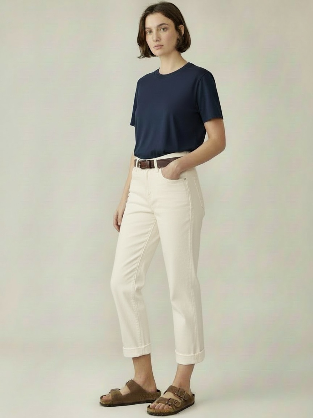 Frye High Rise Ivory Cropped Cuffed Jeans Size 14/32 NWT